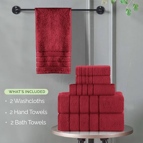 Image of Elegant Comfort 4 Lines Viscose Stripe 6-Piece Premium Towel Set - 100% Turkish Cotton High Absorbent Luxury Bathroom Towels - Includes 2 Washcloths, 2 Hand Towels and 2 Bath Towels Set, Burgundy
