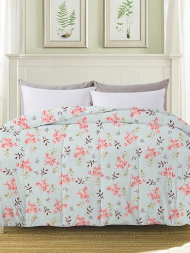 Image of HOMEKART 220 GSM Premium Reversible Microfiber AC Comforter for Double Bed | Soft, Lightweight & Breathable All-Season 3-Layer Quilted Blanket (220 x 240 cm, Floral Aqua & Pink)