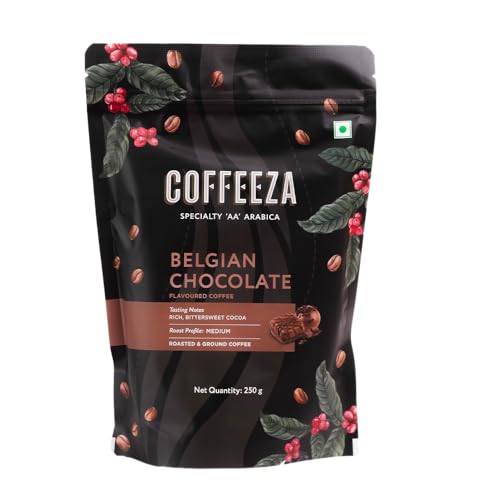 Image of COFFEEZA Ground Coffee - Fine Grind - Belgian Chocolate Flavored - Pack Of 2 (250G Each) - Medium-Dark Roast 100% Arabica Ground Coffee Powder Packet