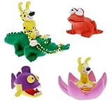 Produktbeschreibung: Set Nr. 1 = Marsupilami = 4 Stück Marsu Croco, Baby Wasserlilie FROSCH, Piranha, violett