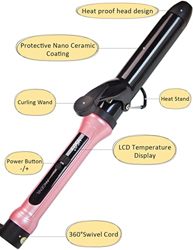ANGENIL Beach Wave Curling Iron Wand 1 1/4 Inch,Hair Curler for Long Hair,Professional Travel Curling Iron for Long Hair,Instant Heat Hair Beauty Styling Tool for Women with Ceramic Barrel