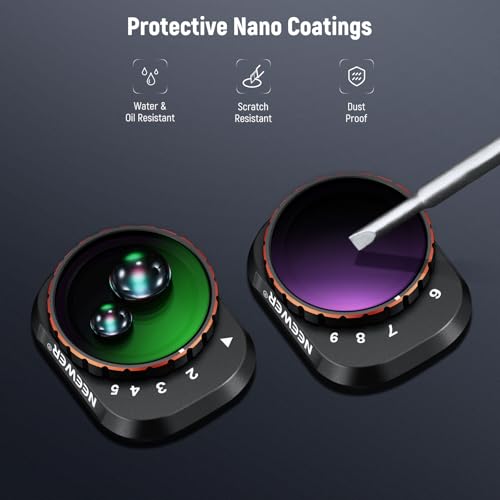Image of NEEWER Variable ND Filter Set Compatible with DJI Mini 4 Pro, ND2-32 (1-5 Stops) + ND64-512 (6-9 Stops) Multicoated HD Optical Glass Drone Camera Lens Accessories Aerial Photography Video Recording