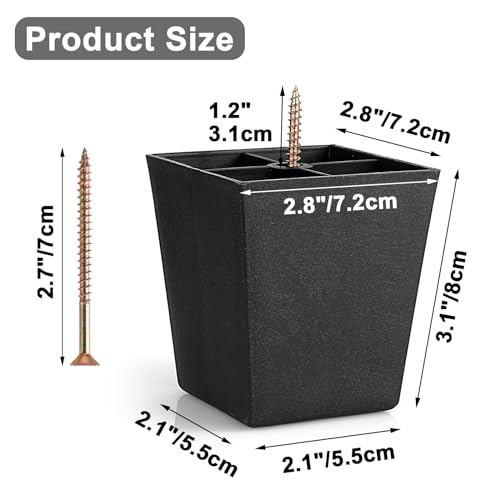 JuxYes 4 PCS Furniture Legs 3 inches Sofa Legs Chair Legs Couch Legs Cabinet Legs Solid Plastic Furniture Replacement Feet for Armchair,Coffee Table,Nightstand, Dresser, Black by JuxYes - Image 2
