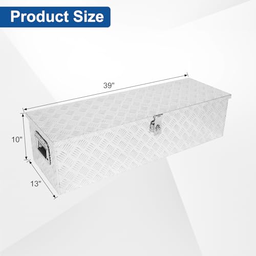 confote 39 Inch Truck Tool Box Aluminum Stripes Truck Bed Tool box for Truck,Pickup,RV,Trailer,Waterproof Storage Organizer with Side-Handles,Lock and Keys-Silver - Thumbnail 2