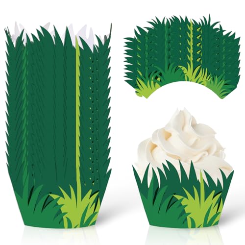 Whaline 36Pcs Green Grass Cupcake Wrappers Grass Cupcake Liners Decorative Cupcake Holders for Party Cake Dessert Decoration