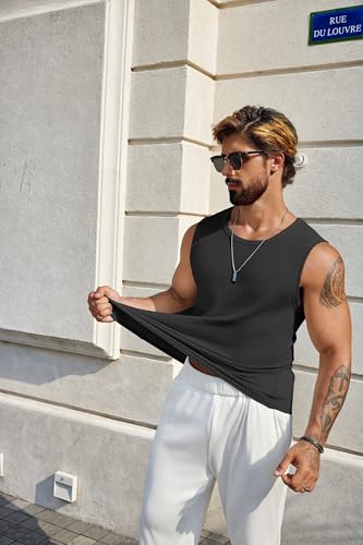 Image of COOFANDY Mens Casual Tank Tops 2 Pack Waffle Knit Sleeveless Shirt Breathable Tank Shirts Summer Muscle Tee