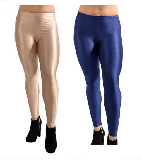New Trend Shiny Churidar Leggings Combo for Women and Girls (Pack of 2) (XXL, Nevy Blue & Skin)-image-22