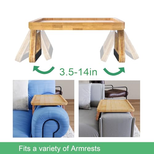 Danfoxer Couch Arm Tray,Bamboo Folding Sofa Tray,Sofa Armrest Trays Clip-On Couch Desk for Drinks,Snacks,Phone,Remote Control(Natural)