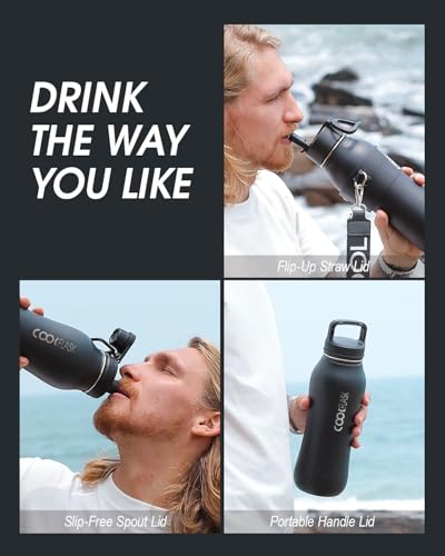 Image of Coolflask 32 oz Water Bottle Insulated Slim Series Stainless Steel