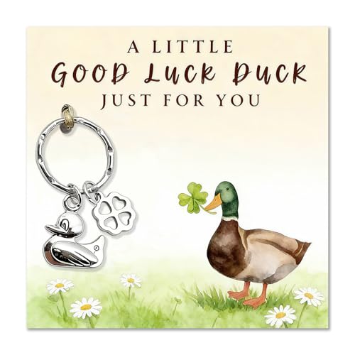 AIKOBAA Good Luck Duck Keychain & Card Gift Set - A Little Good Luck Duc/k Just For You with Four-Leaf Clover Charm Encouragement Present for Friends Exam Luc/k Birthday Small Gift (Duck)