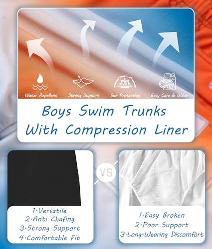 2-16 Years Boys Swim Trunks with Compression Liner Toddler Boy Swim Shorts Quick Dry Bathing Suit Beach Board Shorts4