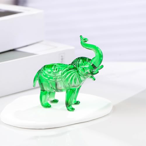 Arikyrist Crystal Elephant Figurine Home Decor, Glass Statue Gifts for Women Men, Collectible Animals Tabletop Decoration Sculpture With Trunk Up Ornaments (Green)