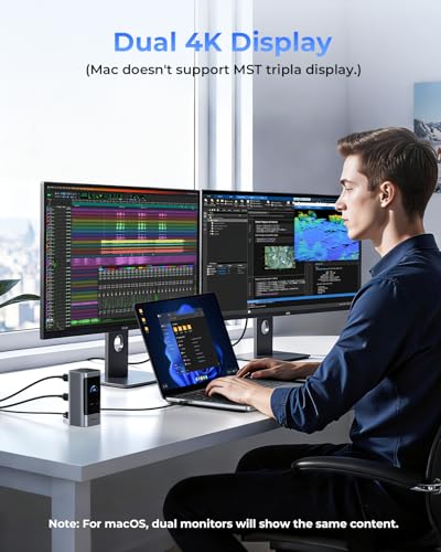 Image of RayCue 14 in 1 Docking Station Dual Monitor, 2 * 4K HDMI, 6 USB Ports, 5 Shortcut Button, 1Gbps Ethernet, PD3.0(No Power Adapter), Laptop Docking Station for Dell /HP /Lenovo /Asus /Acer /Mac