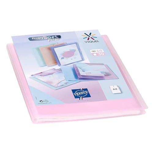 Viquel - Protège documents personnalisable - Reliure Format A4 - Porte vues 60 Vues (30 pochettes) Propysoft - Pochettes transparentes et lisses - Rose translucide