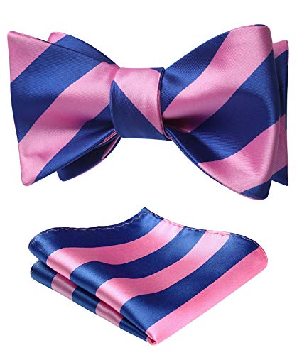 HISDERN Striped Self Tie Bowtie with Pocket Square