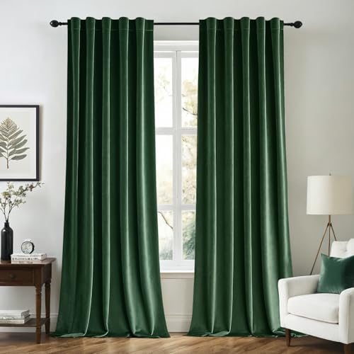 Image of MIULEE Velvet Curtains 52x84 inches 2 Panels Hunter Green Blackout Curtains | Luxury, Bedroom Living Room, Thermal Insulated, Super Soft Window Drapes, Rod Pocket & Back Tab, Christmas Forest Green