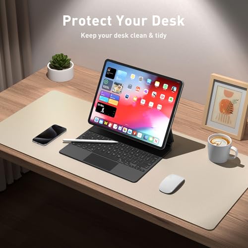 Image of Aothia Leather Desk Pad Protector, Mouse Pad, Office Mat, Non-Slip PU Leather Blotter, Laptop Pad, Waterproof Writing Pad for Office and Home (Beige, 36 inch x 17 inch)