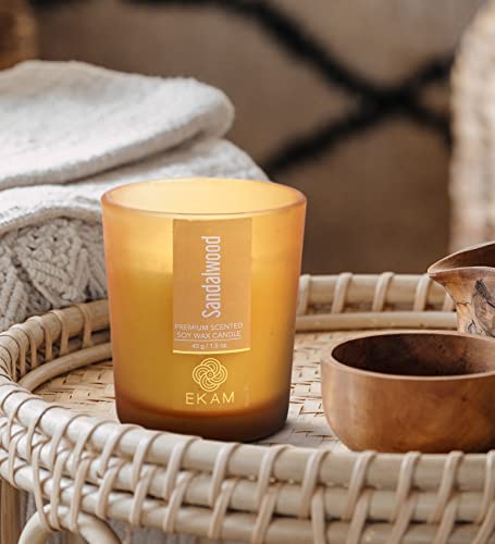 Image of EKAM Sandalwood Votive Soy Wax Scented Candle, 40 Grams, 10 Hours Burn Time| Long Lasting Premium Candles | Ideal for Home Decor | Gifting & Aromatherapy (Pack of 6)