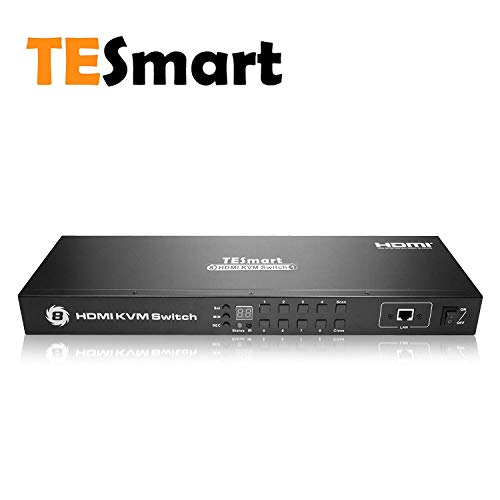 TESmart Switch KVM HDMI DP USB 3.0 per 2 Monitor, 2 PC, 4K 60Hz con EDID, Audio e Microfono, USB per Scanner e Stampanti, Interruttore con Pulsante di Accesso Rapido, Doppio Monitor