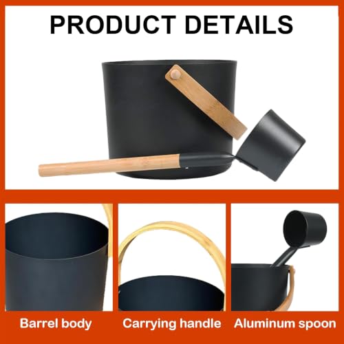 Sauna Bucket, 7l Sauna Bucket and Ladle Set, Sauna Accessories Kit, Aluminum Sauna Bucket and Ladle for Bathrooms, Saunas & Steam Baths - Image 3