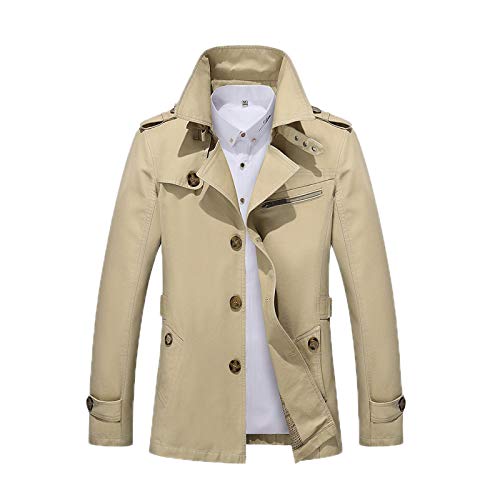 Cicilin Homme Trench à Manches Longues Parka Veste Classique Manteaux Décontracté Trench Coat Court Blouson Jacket Automne Hiver (Beige 2XL)