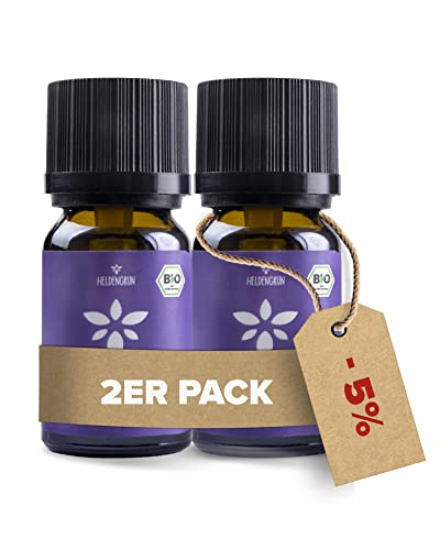 Heldengrün® BIO Lavendelöl [100% NATURREIN] - Lavandula Angustifolia - Ätherische Öle Bio - Beruhigendes & wohltuendes Aromaöl - Lavendelöl Bio aus Griechenland - Lavendelöl ätherisch 2 x 10 ml Cover