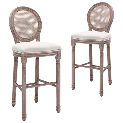 SooIarix Juego de 2 taburetes de bar de madera maciza con asiento de ratán, 77 cm de altura, para comedor y bar, color blanco