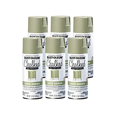 Image of Rust-Oleum Tate Green Chalked All-in-One Ultra Matte Spray Paint | One Coat Coverage | No Primer, Sanding, Or Topcoat Needed | Easy Spray Application | Made in USA | 12 OZ | 6 Pack