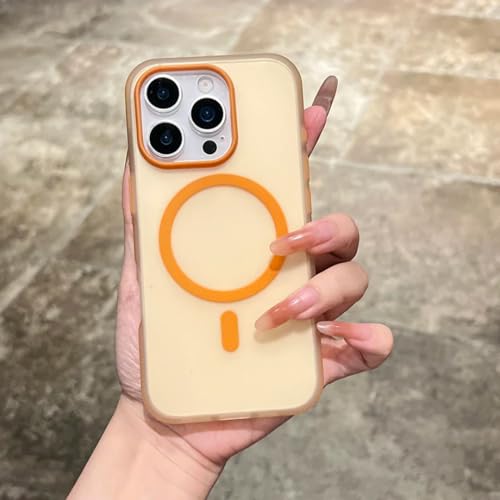 Coque mate iPhone 16 anti-rayures fine et orange transparente avec aimant dos