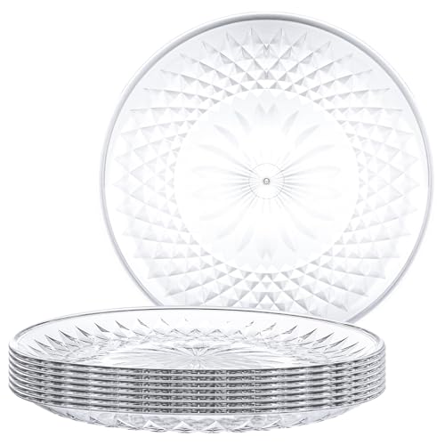 WOPPLXY 8 PCS Crystal Prism Plastic Plates, 25CM Reusable Plastic Dinner Plates, Clear Hard Acrylic Plastic Plate for Picnic, Parties, Camping BBQ