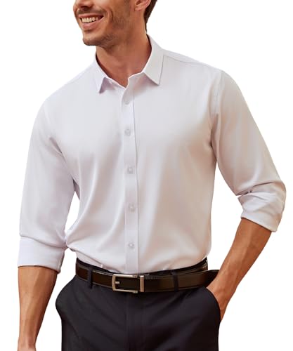 Mauro Kane Chemise Homme Manches Longues sans Repassage Extensible, Regular Fit en Tissu à Reflets Doux, Business Cérémonie Blanc L