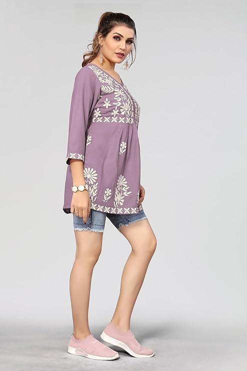 Ręcznie haftowana tradycyjna bluzka z wiskozy Chikankari dla kobiet, designerski styl Kurti
