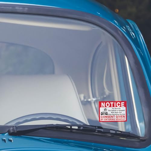 Image of BELATASO10-Pack In Car Camera Recording Sign Stickers, Notice Vehicle is Equipped with Audio and Video Recording Devices Consent by Entering Car Sticker, 3.5 inchx2.5 inchSelf Adhesive Vinyl Decal.