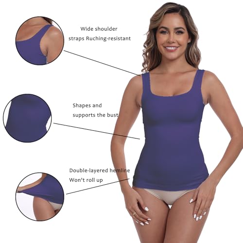Image of YIOIOIO Womens Shapewear Tank Top Square Neck Tummy Control Compression | No Bust Compression, Anti-Roll Hem, Back Support, Seamless Design, 4-Way Stretch, All-Day Wear Comfort