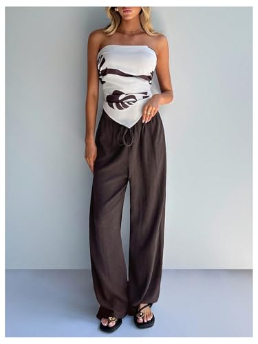 Milumia Women's Wide Leg High Waisted Drawstring Pants Linen-Like Casual Baggy Vacation Palazzo Pant4