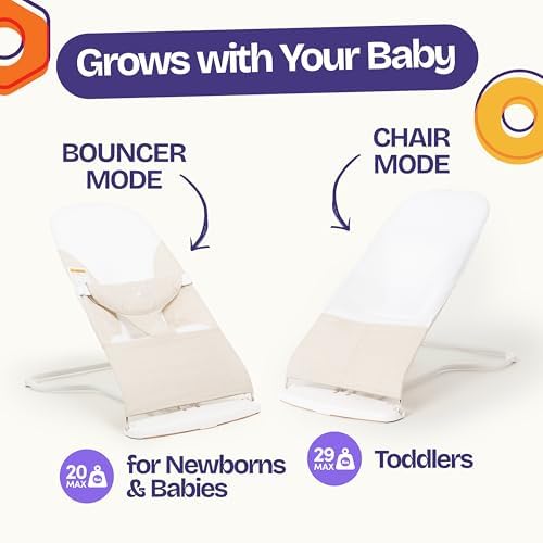ComfyBumpy Ergonomic Baby Bouncer - Safe, Portable Bouncer with Adjustable Height Positions - Baby Bouncer Perfect for Newborn Babies (Oatmeal) - 5