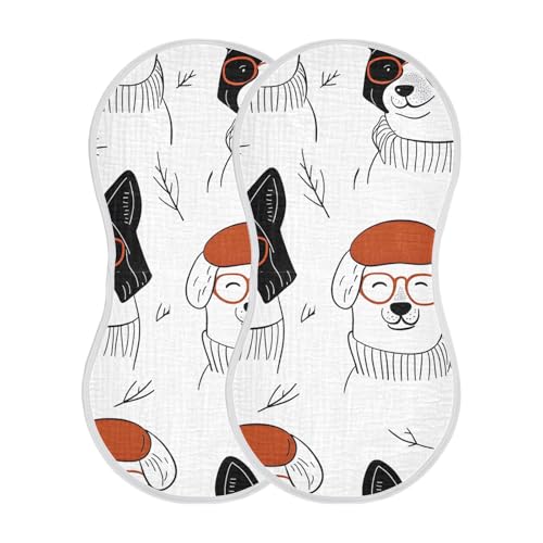 Bolaz Baby Burp Cloths 4 Pack,Handdrawn Dog Pattern,Feeding Cloths Face Towel Super Absorbent Soft Cotton Burping Rags Feeding Bibs2