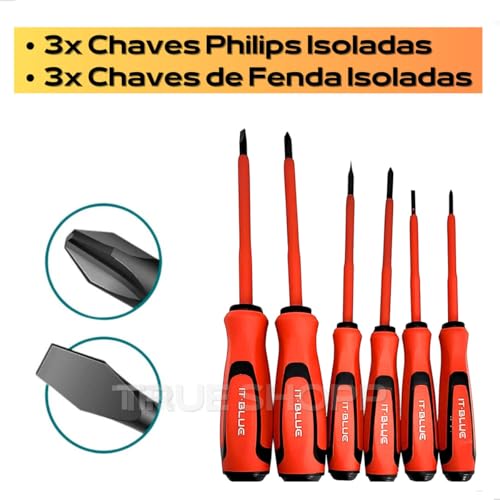 Kit Chaves Fenda 6 Peças Jogo Chaves Isoladas Philip e Chave De Fenda Estrela com Cabo Emborrachado