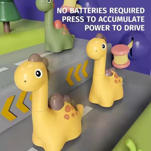Image of Crackles Press & Go Dinosaur Toy with Twistable Head - Cute Cartoon Push and Go Dino Car for Babies & Toddlers - Friction Powered Animal Mini Toy - Multicolor - Pack of 2