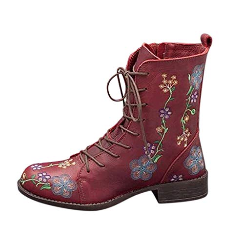 WWricotta Botines Mujer - Botas CuñA De Mujer Vintage Classic Botas Mosqueteras Mujer Planas Botas De Tacon Alto Mujer Sexy Botas Cortas Al Tobillo Mujer Botines CuñA De Mujer