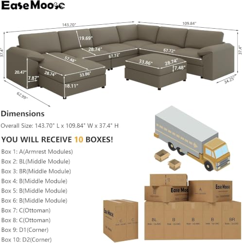 Image of EASE MOOSE Sectional Couches for Living Room,U Shaped Sofa,Light Grey