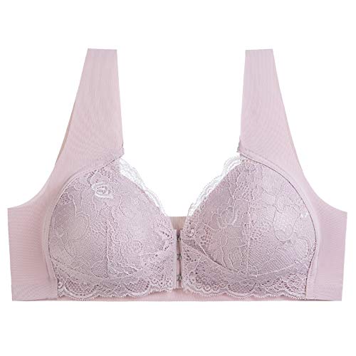 FZAI Women's Bralette High Support Bra Lace Embroidered Underwear Soft Cup Everyday Bras, Front Buckle Back Bralette Top, Full Coverage Bra Small to Plus Size