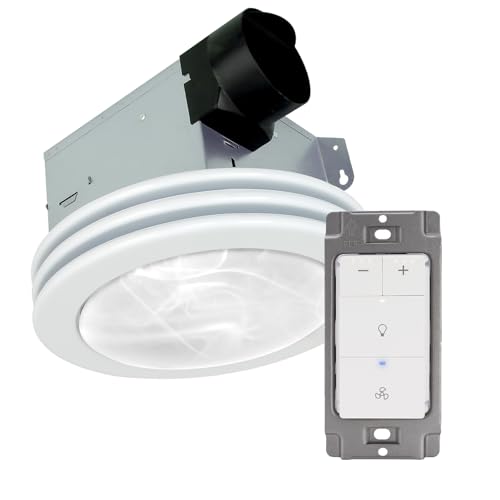 Akicon Ventilador de Extractor para Baño Ultra Silencioso con Luz, Ventilador y Regulador de Luz LED, Ventilador de Ventilación Redondo para Baño 80 CFM con Cubierta de Vidrio Esmerilado Blanco Manchado miniatura 1
