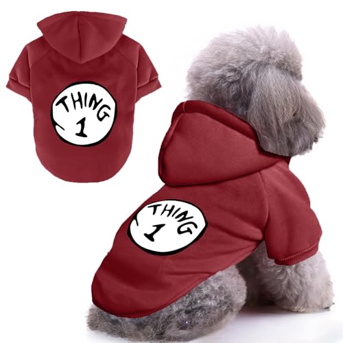Dog Hoodie Pet Clothes for Small Dogs Thing 1 Printed Hoodies Medium Puppy Hooded Sweatshirt Pullover Outfit(Wine Red,M) - Image 3