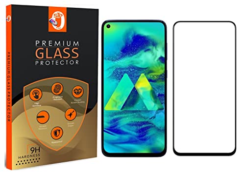 Image of STP FEEL� Premium Tempered Glass Screen Protector Compatible for Samsung M40 (Black, Pack of 1) Edge to Edge Coverage with Easy Installation Kit