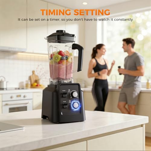 Blender for Smoothies, 68oz Countertop Blenders for Kitchen with 20oz Grinder Cup, 1800W Smoothie Blender, Ice Crushing, Frozen Fruit, Protein Shake Maker with Timer, Self Cleaning, Black - Image 6