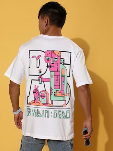 Image of Veirdo Pure Cotton Oversized Loose Fit Drop Shoulder Graphic Printed Men's Half Sleeve T-Shirt (Sizes: S to 2XL)