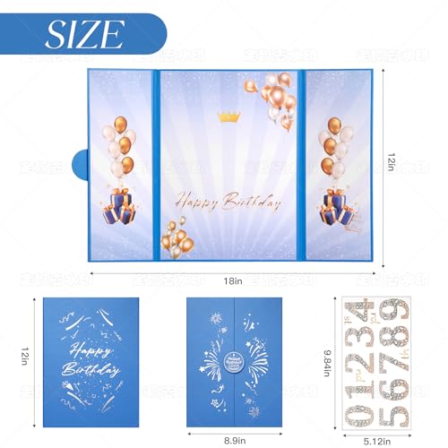 Image of Blue Gold Birthday Party Decorations,18 inch x 12 inch Creative Birthday Decorations Guest Sign in Book Alternative,Birthday Gift for Men and Women of All Ages, Happy Birthday Party Supplies