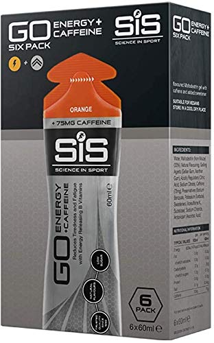 Science in Sport Energy Caffeine Gels, 22g Fast Acting Carbohydrates, Endurance Sport Energy Gels with 75mg of Caffeine, New Orange Flavor - 2 oz - 6 Pack