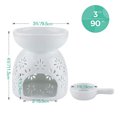 T4U Ceramic Tealight Candle Holder Oil Burner, Essential Oil Incense Aroma Diffuser Furnace Home Decoration Romantic White Set Of 2 - Floral Pattern #TOP5